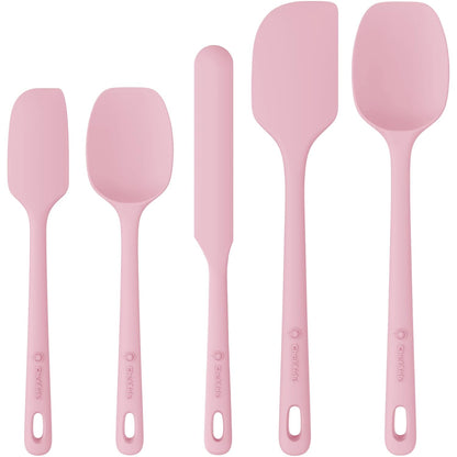5 Pieces Silicone Spatula Set, Food Grade Rubber Spatula, Upgrade Strong Handle with Ergonomic Grip, Heat Resistant Up to 600°F for Nonstick Cookware, Cooking