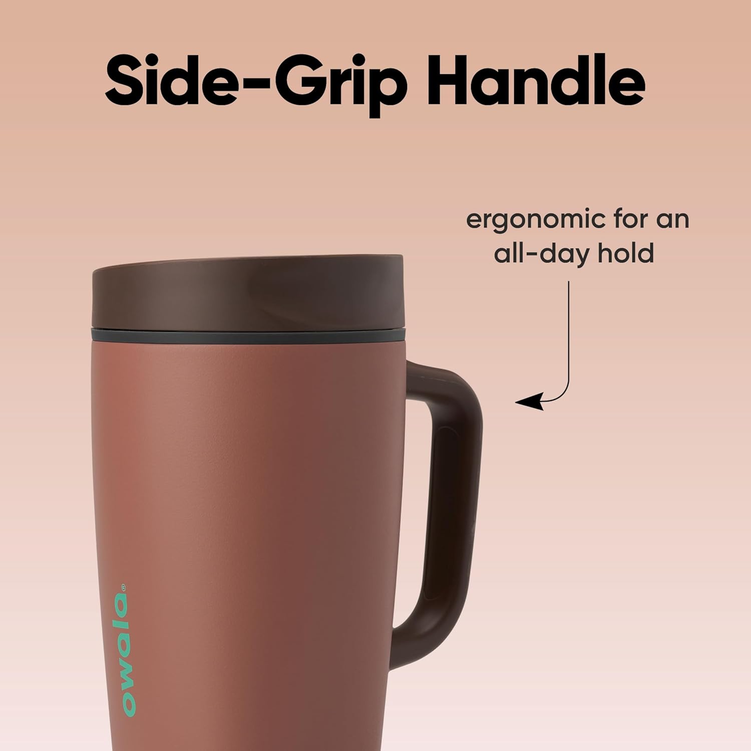 Owala SmoothSip Slider Stainless Steel Insulated Travel Mug with handle, 100% Leak Proof, For Hot and Cold Drinks, Travel Friendly with Sliding Lock Lid, 24 oz, BPA Free, Leak Proof, Cozy Cocoa