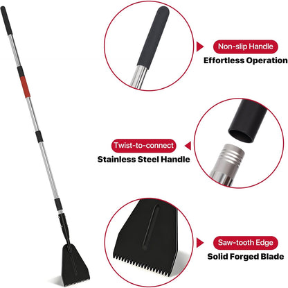 Ice Scraper with Saw-Tooth Edge - Heavy Duty Ice Chopper for Driveway, Sidewalk, Serrated Blade for Ice Breaking Tool, Effortless Removal of Thick Ice, Ice Scraper Chopper with 62-inch Long Handle
