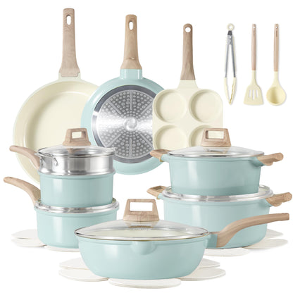 CAROTE 44pcs Pots and Pan Set Nonstick, Cookware Sets, Cooking Set Non Stick, Induction Cook Ware with Bakeware Set, Kitchen Knife Set