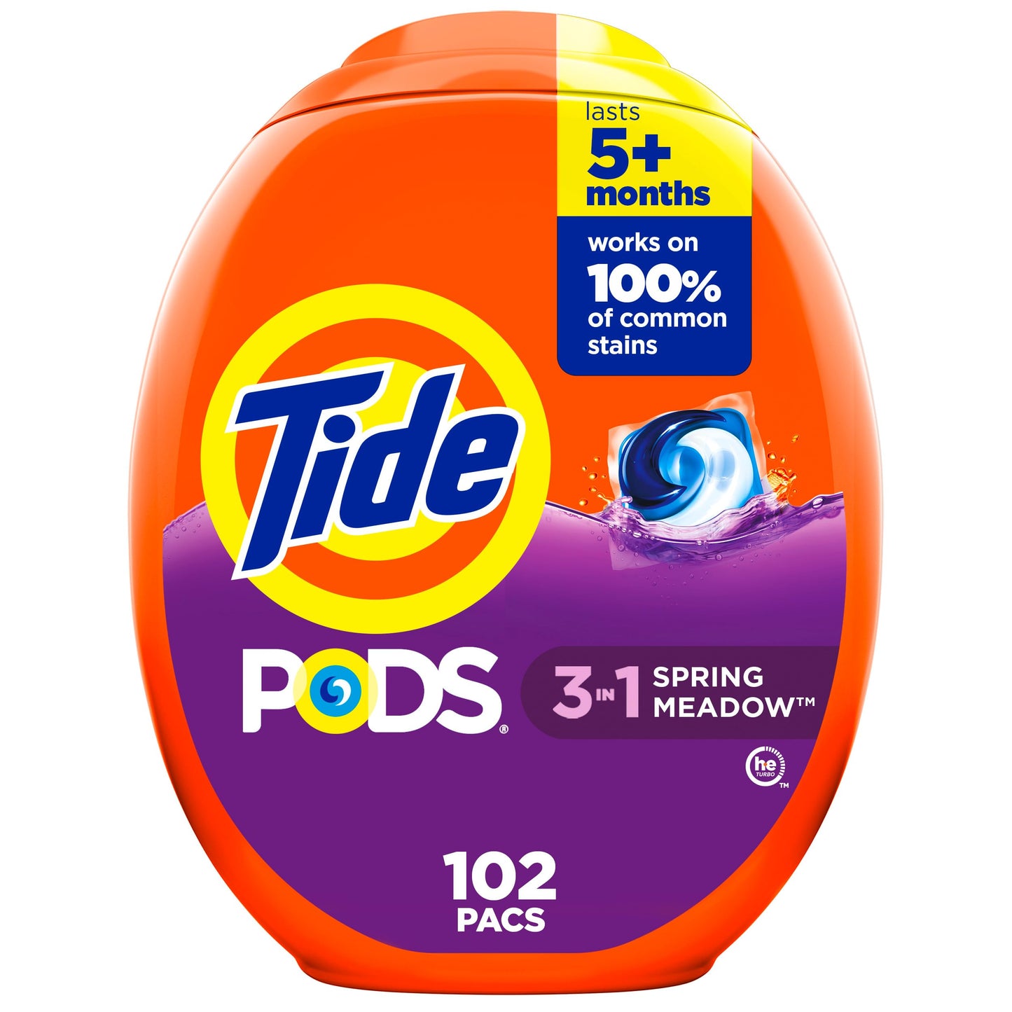 Tide PODS laundry detergent pacs, 3-in-1 Stain Remover, Odor Fighter, Color Protector, 112 Count, HE compatible, Spring Meadow Scent