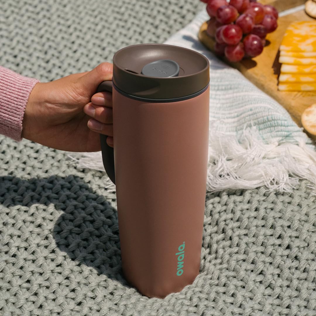 Owala SmoothSip Slider Stainless Steel Insulated Travel Mug with handle, 100% Leak Proof, For Hot and Cold Drinks, Travel Friendly with Sliding Lock Lid, 24 oz, BPA Free, Leak Proof, Cozy Cocoa