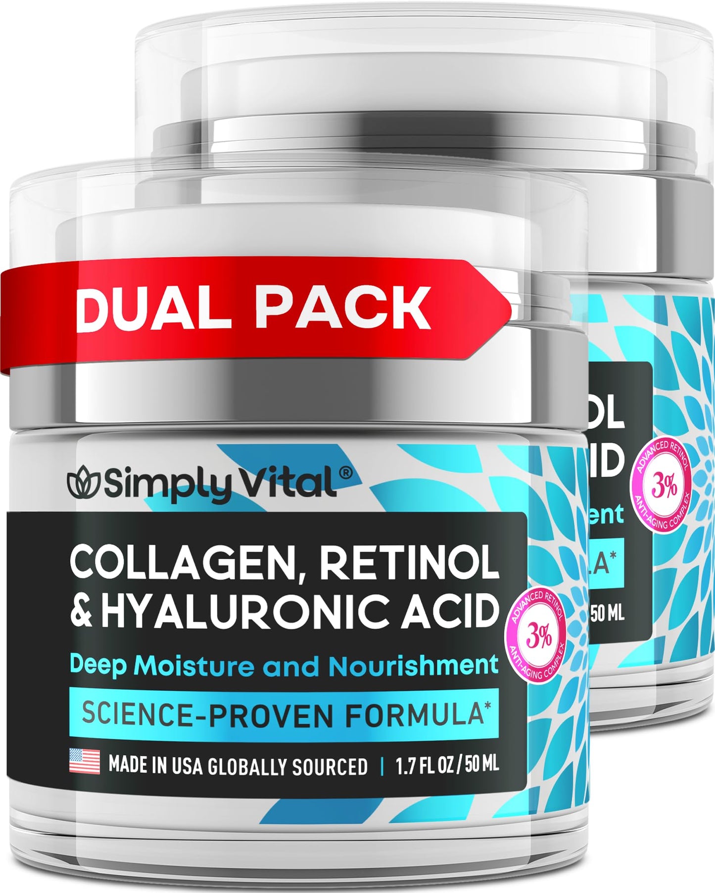 Anti-Aging Face Moisturizer with Retinol, Collagen & Hyaluronic Acid - Made in USA - Moisturizer Face Cream for Women & Men - Firming & Hydrating Neck Cream - Day & Night Skin Care - 1.7 fl oz