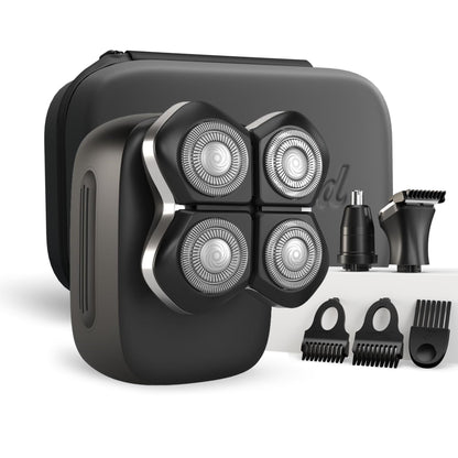 Freebird FlexSeries Electric Head & Body Hair Shaver - Mens Cordless Rechargeable Wet/Dry Skull Bald Head Back & Groin Waterproof Razor with Rotary Blades, Clippers, Nose Trimmer, Brush, Massager