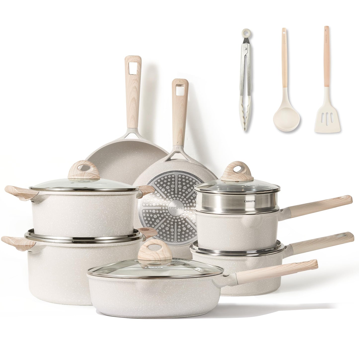 CAROTE 44pcs Pots and Pan Set Nonstick, Cookware Sets, Cooking Set Non Stick, Induction Cook Ware with Bakeware Set, Kitchen Knife Set
