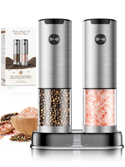 Electric Salt and Pepper Grinder Set Automatic Battery Pepper Mill Shakers Adjustable Coarseness Upgraded Larger Capacity with Led Home and Kitchen Appliances Birthday Gifts for Women Mom