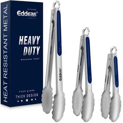 Tongs For Cooking - Heat Resistant 600 Degrees Stainless Steel Kitchen Tong,Heavy Duty Metal Locking Tongs - Perfect for Food,Salad and BBQ set of 3 (7",9" and 12") Dishwasher