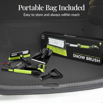 Best Choice Products 4 in 1 Snow Brush with Shovel, Squeegee & Ice Scraper, Up to 39" Extendable Foam Grip, 270° Pivoting Snow Brush for Car Truck SUV, Storage Bag Included - Lime