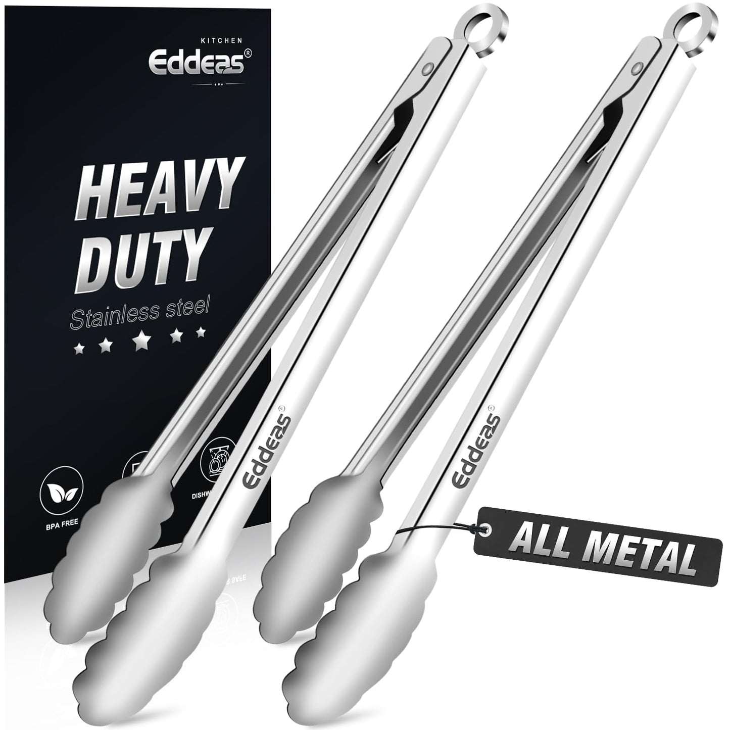 Tongs For Cooking - Heat Resistant 600 Degrees Stainless Steel Kitchen Tong,Heavy Duty Metal Locking Tongs - Perfect for Food,Salad and BBQ set of 3 (7",9" and 12") Dishwasher
