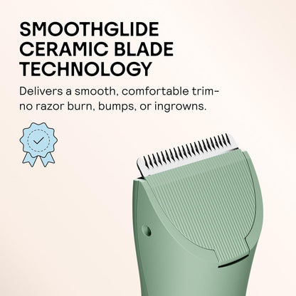 MERIDIAN The Trimmer Original - Body Hair Trimmer for Men, Electric Shaver for Pubic Hair, Chest, Legs & Bikini, Waterproof & Rechargeable, Sage