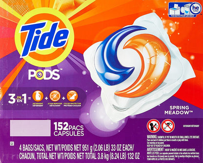 Tide PODS laundry detergent pacs, 3-in-1 Stain Remover, Odor Fighter, Color Protector, 112 Count, HE compatible, Spring Meadow Scent