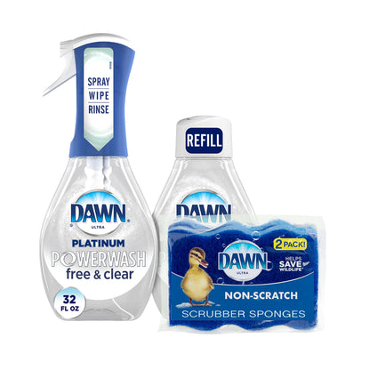 Dawn Platinum Powerwash Dish Spray, Dish Soap Liquid, Fresh Scent Bundle, 1 Spray + 3 Refills, 16oz Each (Pack of 4)