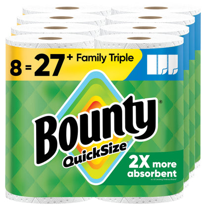 Bounty Quick-Size Paper Towels, White, 12 Family Triple Rolls = 40 Regular Rolls