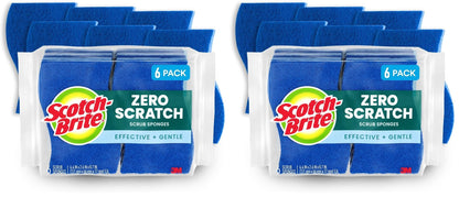 Scotch-Brite Zero Scratch Scrub Sponge, 6 Kitchen Sponges for Cleaning Around the Home, Bathroom & More, Scratch-free Dish Scrubber, Multi-surface Safe, Best for Nonstick Pots and Pans