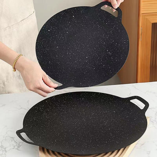 Cast iron grill pan stone-coated surface close-up