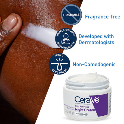 CeraVe Skin Renewing Night Cream, Niacinamide, Peptide Complex, and Hyaluronic Acid Moisturizer for Face, 1.7 Ounce, Packaging may Vary